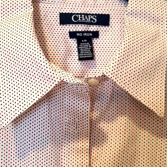 NWT CHAPS BUTTON DOWN WHITE POLKA DOTS SZ LARGE - Picture 1 of 8